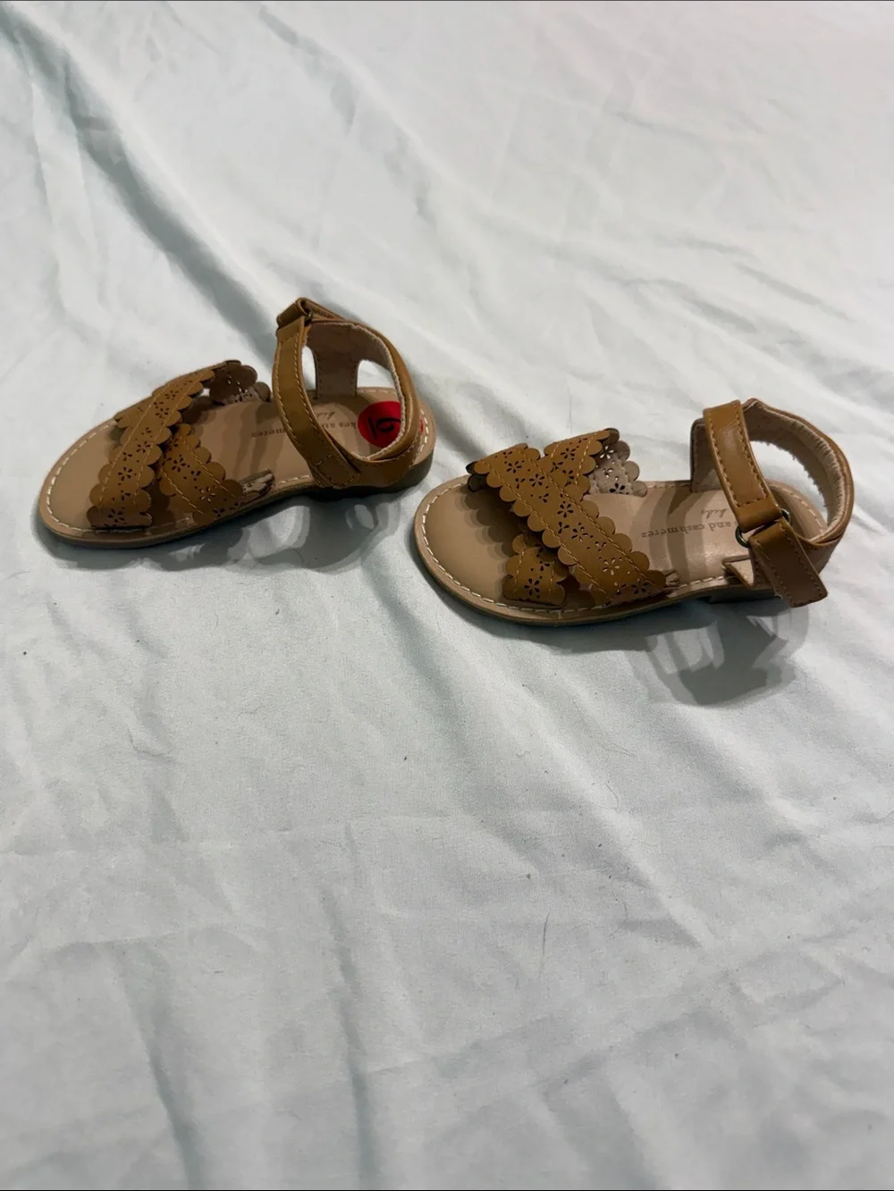 cupcakes & cashmere Tan Scalloped Floral Strap Kids Sandals